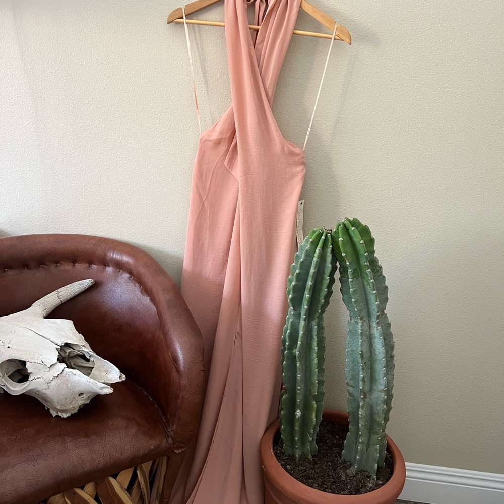 Pink Halter Neck Sleeveless Gown for Weddings